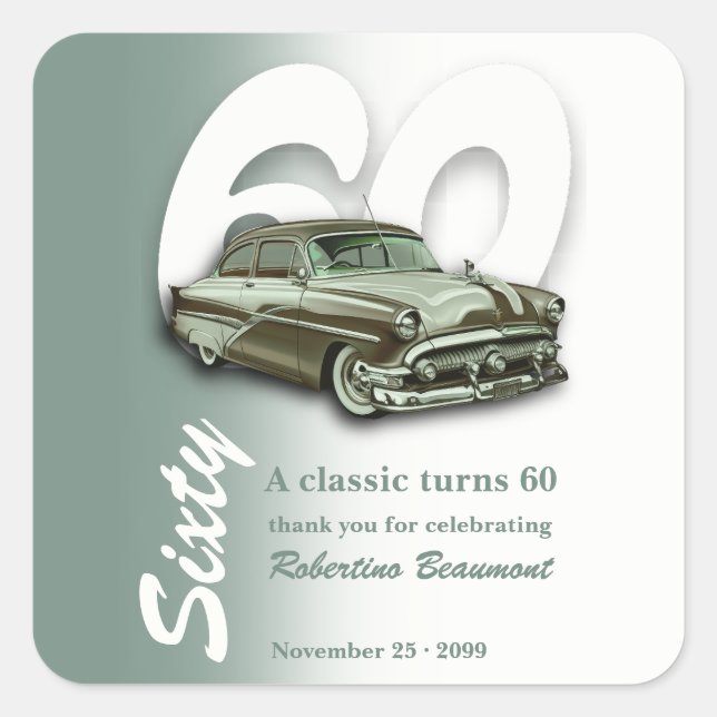 Klassisches grünes Auto wird 60 Quadratischer Aufkleber (Vorderseite)