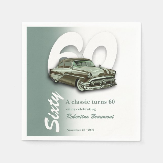 Klassisches grünes Auto wird 60 Serviette (Vorderseite)
