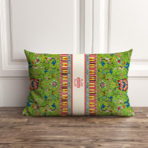 Klassisches grünes Chinoiserie Kissen mit Monogram