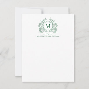 Klassisches grünes florales vintage Wappen-Monogra Mitteilungskarte