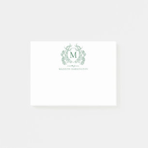 Klassisches grünes florales vintage Wappen-Monogra Post-it Klebezettel