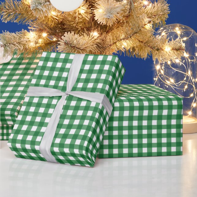 Klassisches grünes Gingham-Karo-Weihnachten Geschenkpapier (Feiertage)