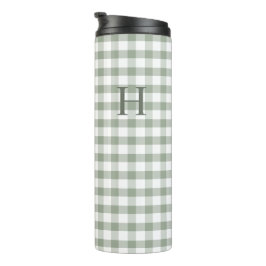 Klassisches grünes Gingham modernes Monogramm Thermosbecher