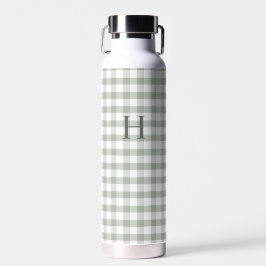 Klassisches grünes Gingham modernes Monogramm Trinkflasche