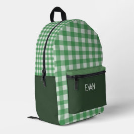 Klassisches grünes Gingham-Muster personalisierter Bedruckter Rucksack