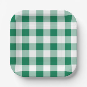 Klassisches grünes Gingham-Nahtlosmuster Pappteller