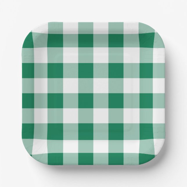 Klassisches grünes Gingham-Nahtlosmuster Pappteller (Vorderseite)