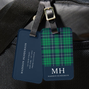 Klassisches grünes Karo-Monogramm Gepäckanhänger