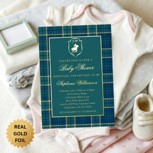 Klassisches grünes Karo-Polo Equestrian-Babyparty Folieneinladung