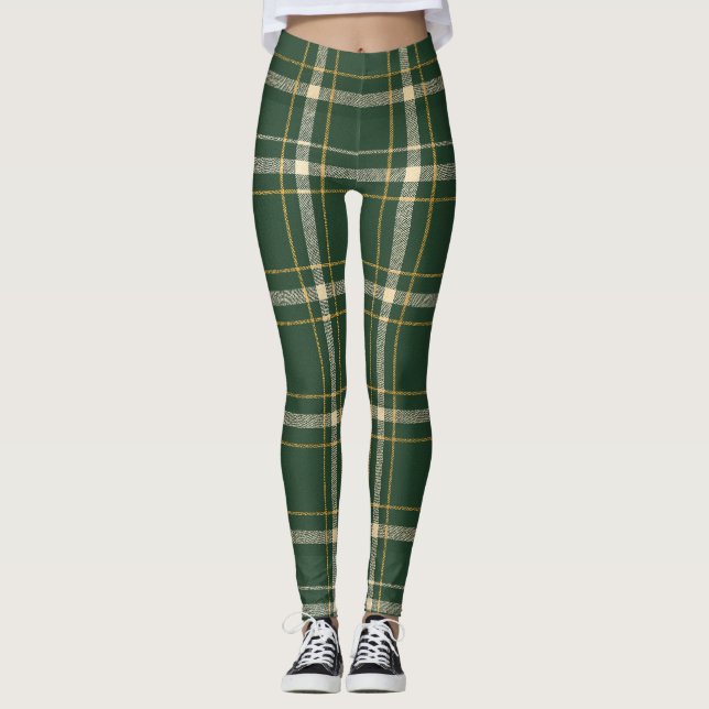 Klassisches grünes Karo-Weihnachten Leggings (Vorderseite)