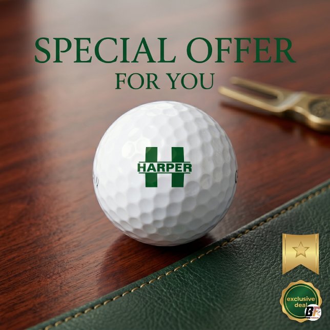 Klassisches grünes Monogramm & benutzerdefinierter Golfball (#golfseason)