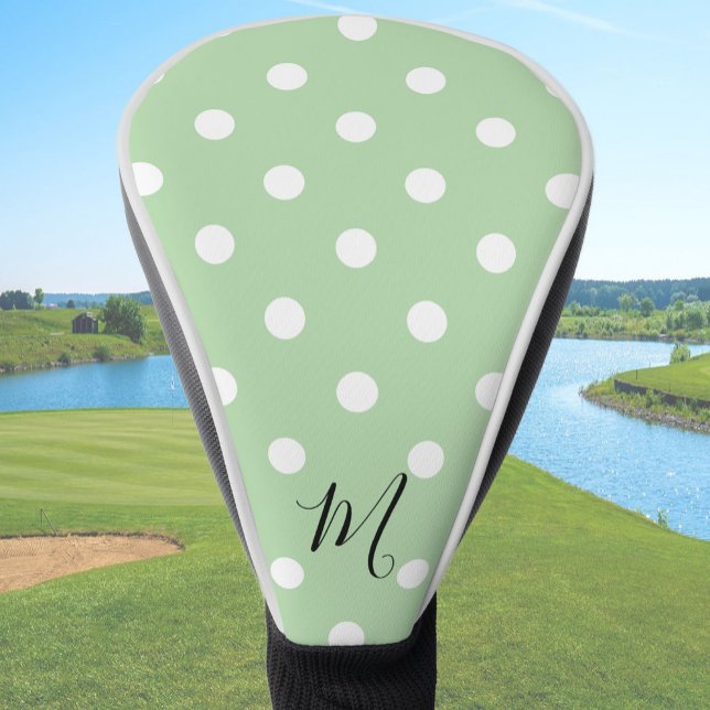 Klassisches grünes Muster Monogramm Polka Punkt Golf Headcover (Von Creator hochgeladen)