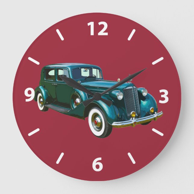 Klassisches grünes Packard Luxus-Auto Große Wanduhr (Vorderseite)