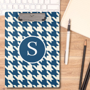 Klassisches Hahnentrittmuster Blau und Weiß Monogr Klemmbrett