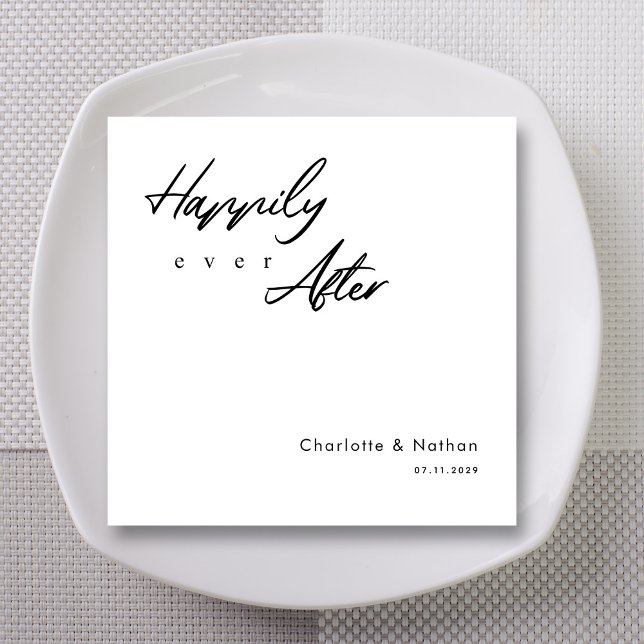 Klassisches 'Happily Ever After' Black Script Wedd Serviette (Classic 'Happily Ever After' Black Script Wedding Napkins)