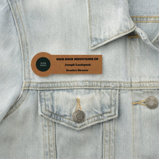Klassisches hellbraunes Leder Muster & Logo Namensschild (Beispiel)