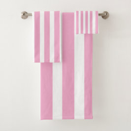 Klassisches helles Rosa und Weiß gestreift Badhandtuch Set
