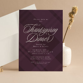 Klassisches herbstliches lila Karo Thanksgiving Di Einladung