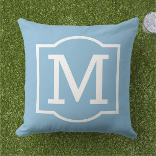 Klassisches Himmelblau-Weißes Monogramm mit Klamme Kissen