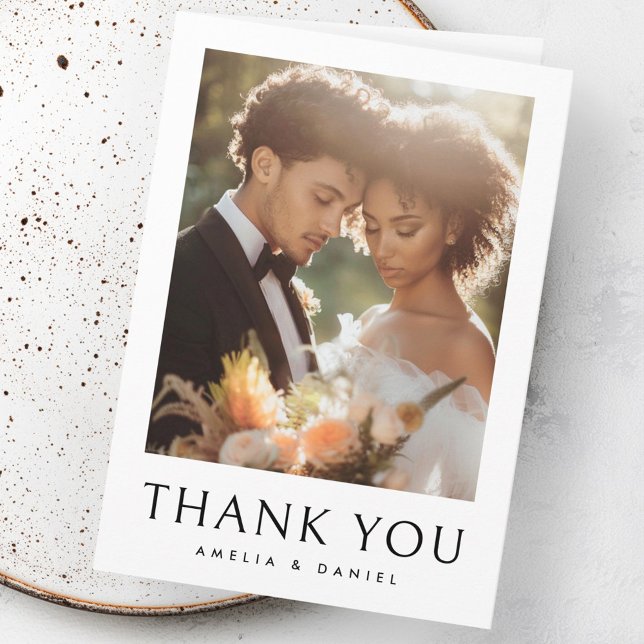 Klassisches Hochzeitsfest Foto elegant gefaltet Dankeskarte (Classic wedding photo white elegant folded thank you card)