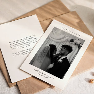 Klassisches Hochzeitsfoto 'Best Day Ever' Dankeskarte