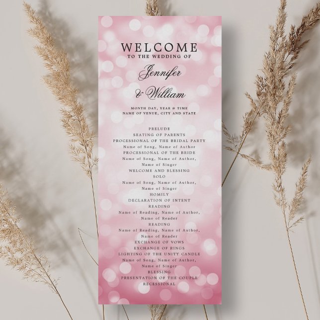 Klassisches Hochzeitsprogramm Blush Pink Bokeh Lig Einladung (Classic Wedding Program Blush Pink Bokeh Lights)