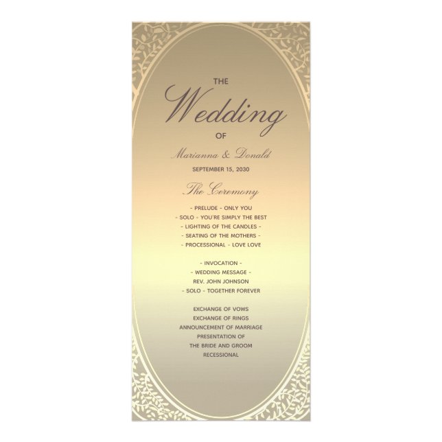 Klassisches Hochzeitsprogramm in Fauxgold Werbekarte (Vorne)