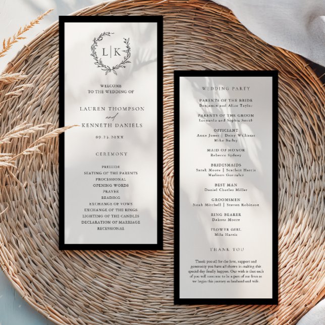 Klassisches Hochzeitsprogramm mit Monogramm-Kranz Programm (Von Creator hochgeladen)