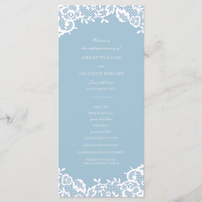 Klassisches Hochzeitsprogramm mit Spitze Programm (Vorderseite)