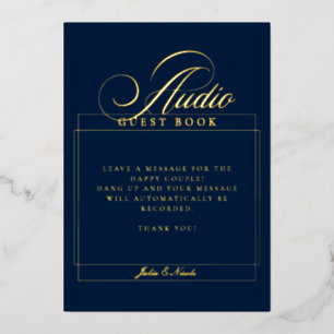 Klassisches Hochzeitsschild Navy Blau Audio-Gästeb Folieneinladung