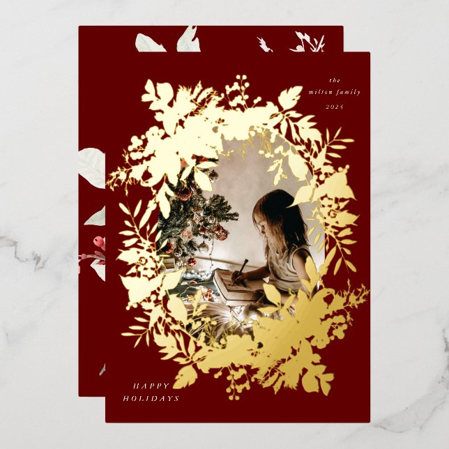 Klassisches Holiday Berries Foto Folieneinladung (Vorderseite/Rückseite)