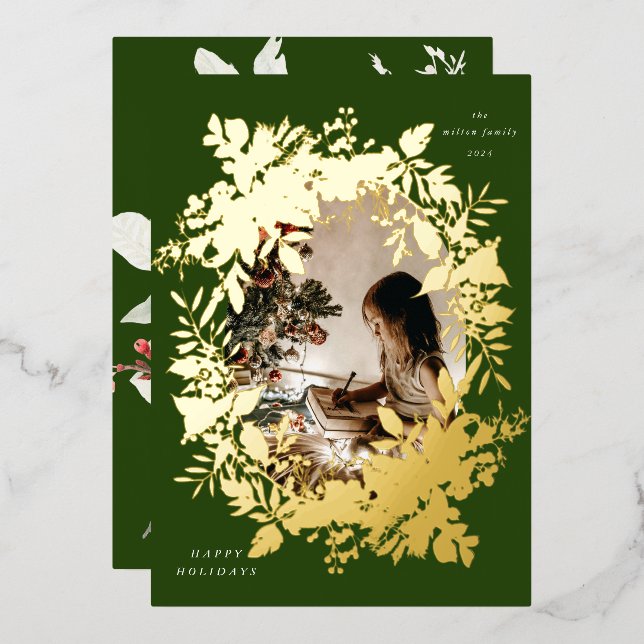 Klassisches Holiday Berries Foto Folieneinladung (Vorderseite/Rückseite)