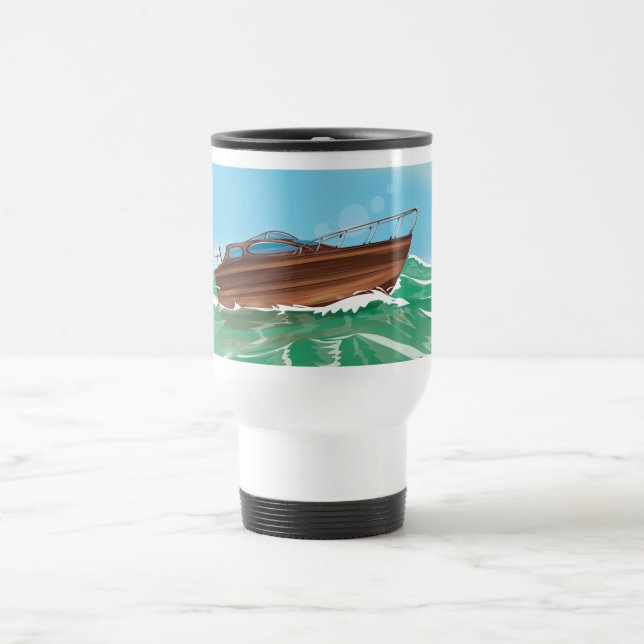 Klassisches Holzspeedboat Reisebecher (Mittel)