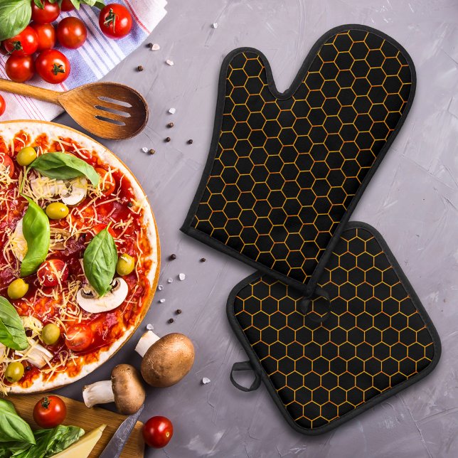 Klassisches Honeycomb-Muster mit dunklem Hintergru Ofenhandschuh & Topflappen-Set (Von Creator hochgeladen)