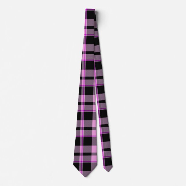 Klassisches Hot Pink Black Gingham Kariert Tartan Krawatte (Vorderseite)