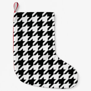 Klassisches Houndstooth-Muster: Schwarz-Weiß Vinta Kleiner Weihnachtsstrumpf