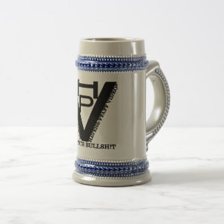 Klassisches HPV Logo Design auf einem harten Stein Bierglas
