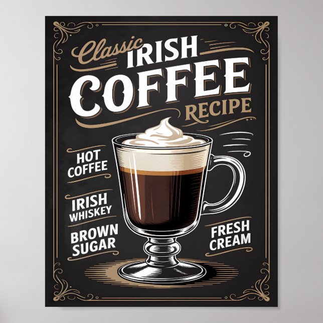 Klassisches irisches Kaffee-Rezept Vintage Poster (Vorne)