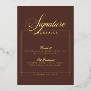 Klassisches Ivory Brown Signature Wed Cocktail Sch Folieneinladung