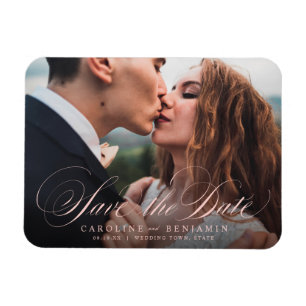 Klassisches Kalligrafie-Foto-Hochzeit-Save-the-Dat Magnet