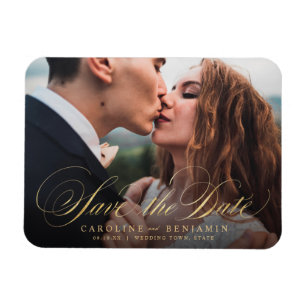 Klassisches Kalligrafie-Foto-Hochzeitssparen-Datum Magnet