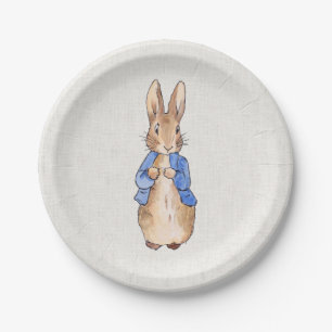 Klassisches Kaninchen beige Leinenstruktur Pappteller