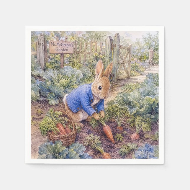 Klassisches Kaninchen Sammelt Karotten Serviette (Vorderseite)
