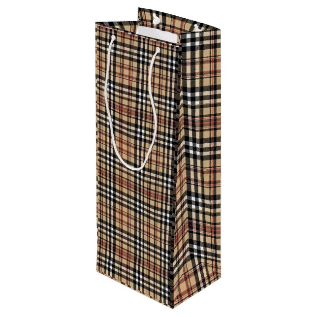 Klassisches kariertes Design Geschenktüte Für Weinflaschen (Rückseite Schrägansicht)
