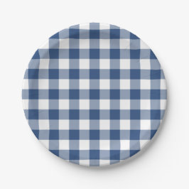 Klassisches Kariertes Muster aus blauem Gingham Pappteller