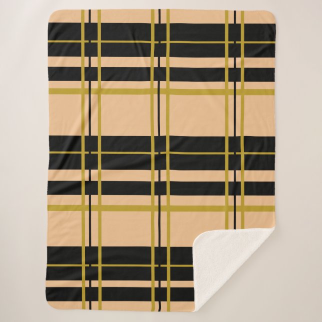 Klassisches Kariertes Schwarzes Rose Gold Sherpa B Sherpadecke (Vorderseite)