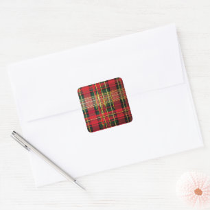Klassisches Kariertes Tartan "Joy" Calligraphy Dec Quadratischer Aufkleber