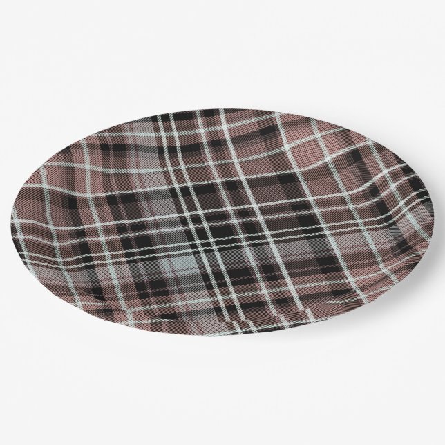 Klassisches Kariertes Tartan  Pappteller (Schrägansicht)