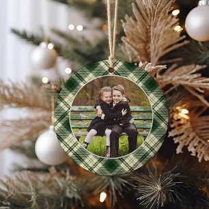 Klassisches Kariertes zweiseitiges Foto Weihnachte Keramik Ornament