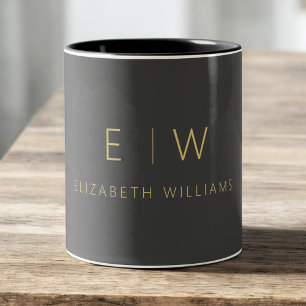 Klassisches Karkohlegrau-Minimalistisches Monogram Zweifarbige Tasse